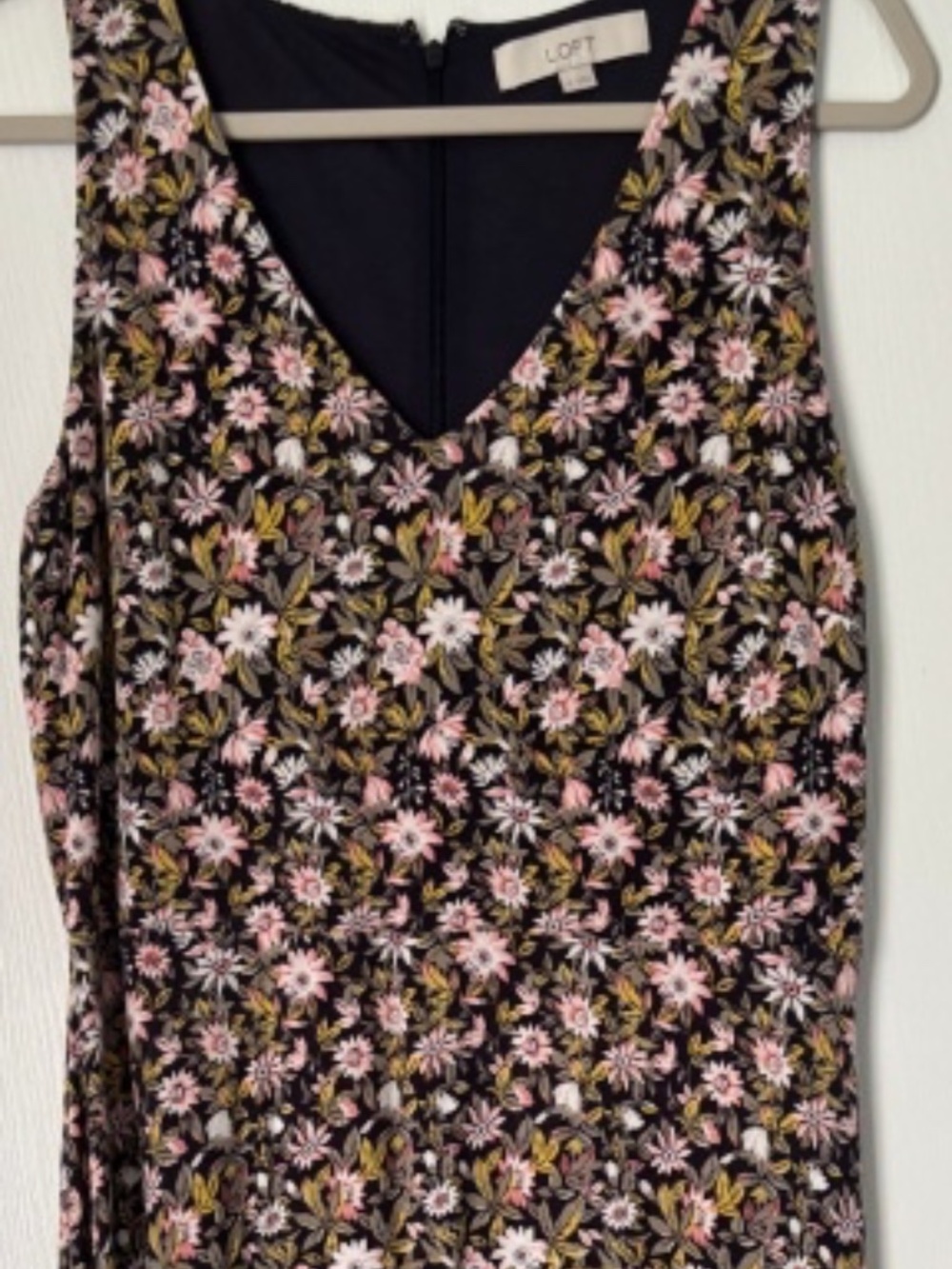 LOFT Floral Flounce V Neck Midi Black Floral Dress Size 10